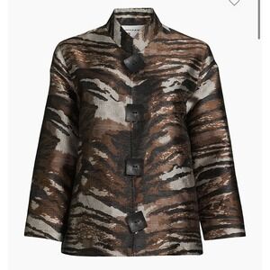 NWT Caroline Rose Womens Tigress Jacquard Button-Up Jacket Pocket Black M